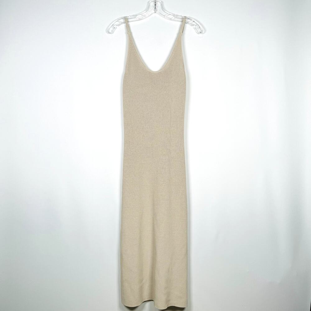 Leith Knit Beige Heavy Midi Bodycon Summer Casual SunDress Women's Size M